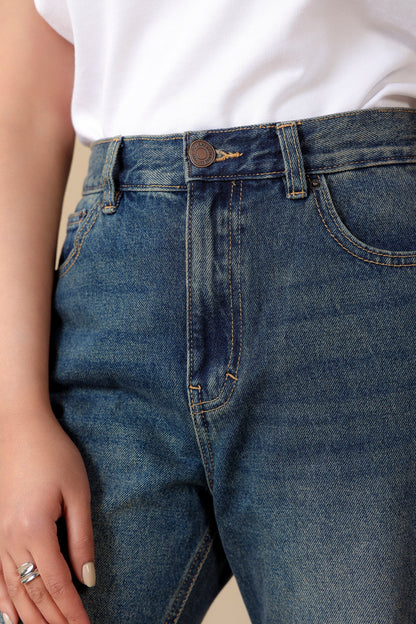 High-Waist Dark Bluestone Mom Jeans